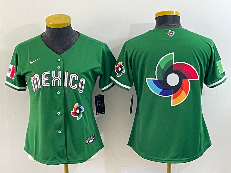 Women's Mexico Baseball 2023 Green Big Logo World Baseball Classic Stitched Jersey(Run Small)